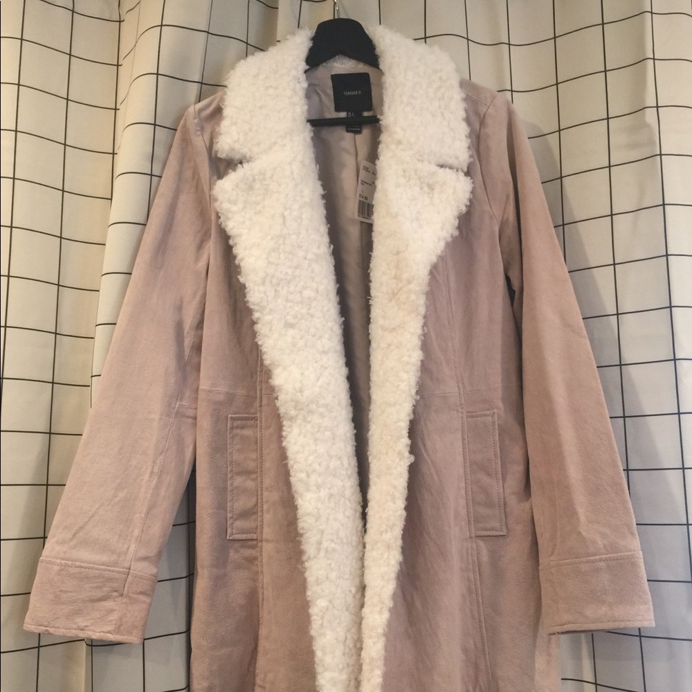 Forever 21 Genuine Suede Shearling Coat Jacket
